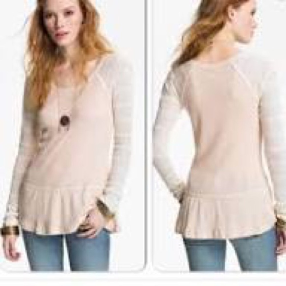 Free People Pink Peplum Waffle Knit Top - Picture 3 of 5